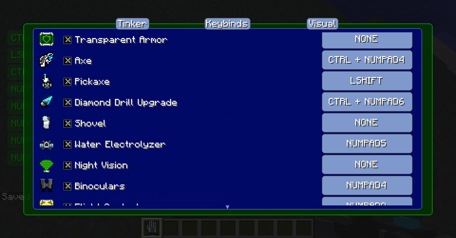 Графический интерфейс назначения клавиш из MPS, портированный для версии 1.16.5. Позволяет использовать модификаторы клавиш и больше не требует поиска их за пределами окна. Графический интерфейс назначения клавиш из MPS, портированный для версии 1.16.5. Позволяет использовать модификаторы клавиш и больше не требует поиска их за пределами окна.