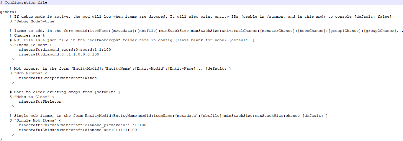 Пример конфигурации для minecraft 1.7.10, для версии мода 1.4+ Пример конфигурации для minecraft 1.7.10, для версии мода 1.4+