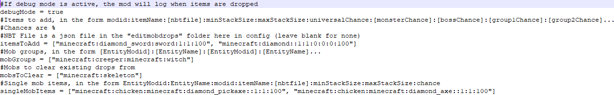 Пример конфигурации для minecraft 1.14+, для версии мода 1.4+ Пример конфигурации для minecraft 1.14+, для версии мода 1.4+