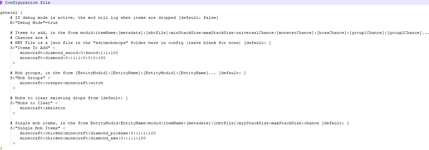 Пример конфигурации для minecraft 1.12.2, для версии мода 1.4+ Пример конфигурации для minecraft 1.12.2, для версии мода 1.4+