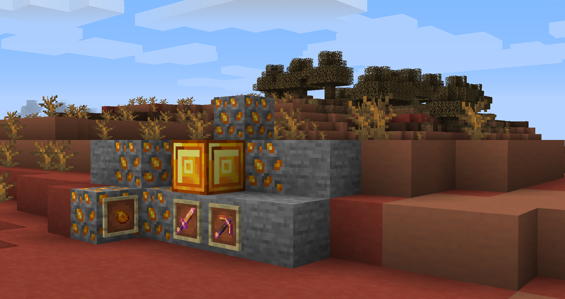 Более редкий самоцвет. Даёт Fortune, Looting или Luck of the Sea в зависимости от предмета. Чаще всего встречается в биомах меса. Доступны меч и топор Lucky Citrine. (4/20/2022) Более редкий самоцвет. Даёт Fortune, Looting или Luck of the Sea в зависимости от предмета. Чаще всего встречается в биомах меса. Доступны меч и топор Lucky Citrine. (4/20/2022)