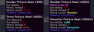 Screenshot showing pickaxe head tooltips Screenshot showing pickaxe head tooltips