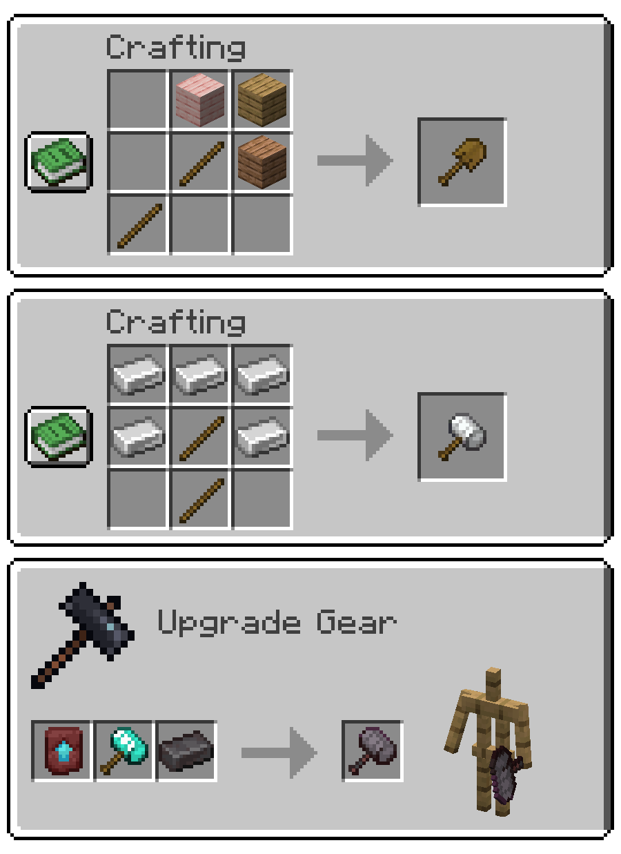 Вот представлены рецепты молотов и экскаваторов. Верхний — это рецепт экскаватора. Средний — это рецепт молота. Последний — это способ получить незеритовую версию вашего молота или экскаватора. Вот представлены рецепты молотов и экскаваторов. Верхний — это рецепт экскаватора. Средний — это рецепт молота. Последний — это способ получить незеритовую версию вашего молота или экскаватора.