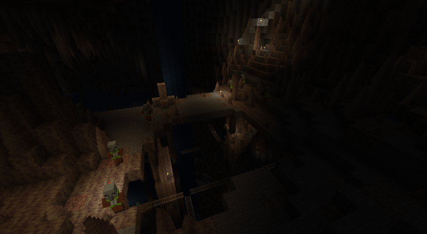 В версии 1.18 шахты иногда простираются в глубокие пещеры В версии 1.18 шахты иногда простираются в глубокие пещеры