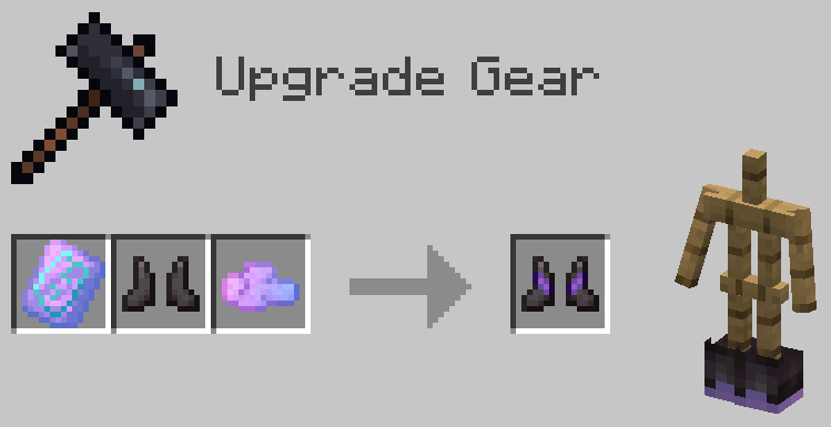 Стол кузнеца, содержащий шаблон ковки, ботинки и исчезающее облако; в результате получается предмет «Ботинки с отделкой из исчезающего облака». Стол кузнеца, содержащий шаблон ковки, ботинки и исчезающее облако; в результате получается предмет «Ботинки с отделкой из исчезающего облака».