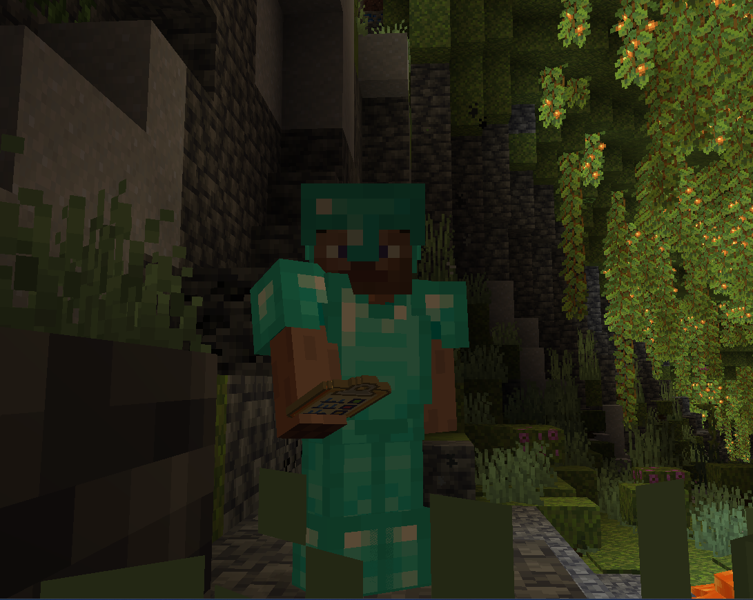 Игрок держит в руках предмет «Запись навыков». Игрок держит в руках предмет «Запись навыков».