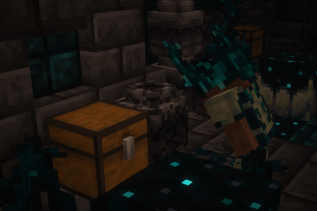 Игрок в броне вардена разбивает древнюю вазу внутри древнего храма. (Complementary Shaders - Unbound) Игрок в броне вардена разбивает древнюю вазу внутри древнего храма. (Complementary Shaders - Unbound)