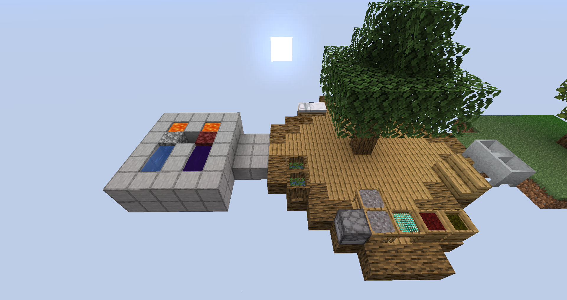 Здесь показаны: генератор булыжника, генератор незеррака на ведьминой воде, дубовые тигли, превращающие листья в воду, сита, фильтрующие гравий, бочки, компостирующие яблоки и морковь в землю, и фарфоровые тигли, плавящие камень в лаву. Здесь показаны: генератор булыжника, генератор незеррака на ведьминой воде, дубовые тигли, превращающие листья в воду, сита, фильтрующие гравий, бочки, компостирующие яблоки и морковь в землю, и фарфоровые тигли, плавящие камень в лаву.