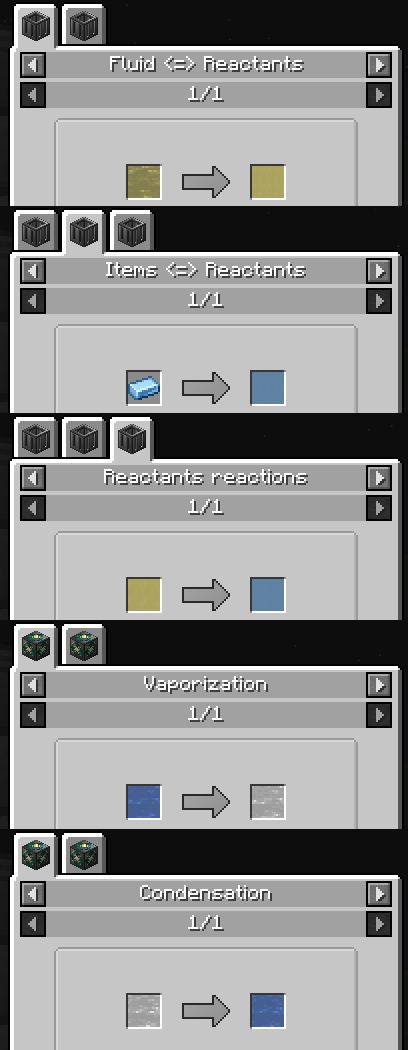 Все реагенты (топливо/отходы), охладители и пары, содержащиеся в вашем паке, отображаются в JEI, и вы можете узнать, как их получить! Также доступен просмотр рецептов всех конверсий и машин мода Все реагенты (топливо/отходы), охладители и пары, содержащиеся в вашем паке, отображаются в JEI, и вы можете узнать, как их получить! Также доступен просмотр рецептов всех конверсий и машин мода