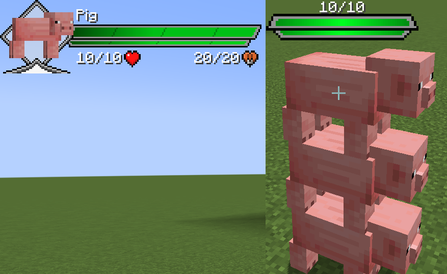 Полоса здоровья в интерфейсе HUD учитывает весь стек мобов. Полоса здоровья в интерфейсе HUD учитывает весь стек мобов.