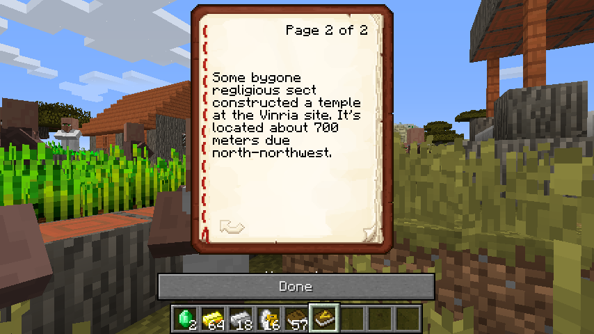 В деревенской книге иногда содержатся подсказки, ведущие к другой структуре, в зависимости от вашего уровня отношений с жителем и других факторов. В деревенской книге иногда содержатся подсказки, ведущие к другой структуре, в зависимости от вашего уровня отношений с жителем и других факторов.