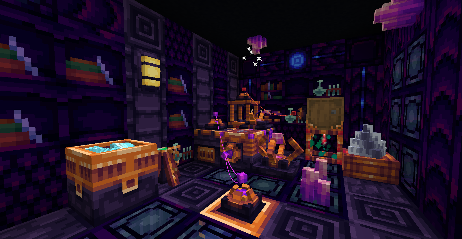 Скриншот нескольких, в основном машинных, блоков ранней игры из Data & Essence, размещённых на фоне инопланетной фиолетовой породы. Скриншот нескольких, в основном машинных, блоков ранней игры из Data & Essence, размещённых на фоне инопланетной фиолетовой породы.