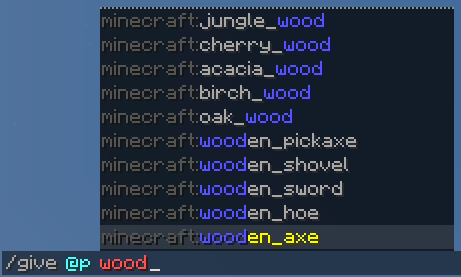 /give @p wood /give @p wood