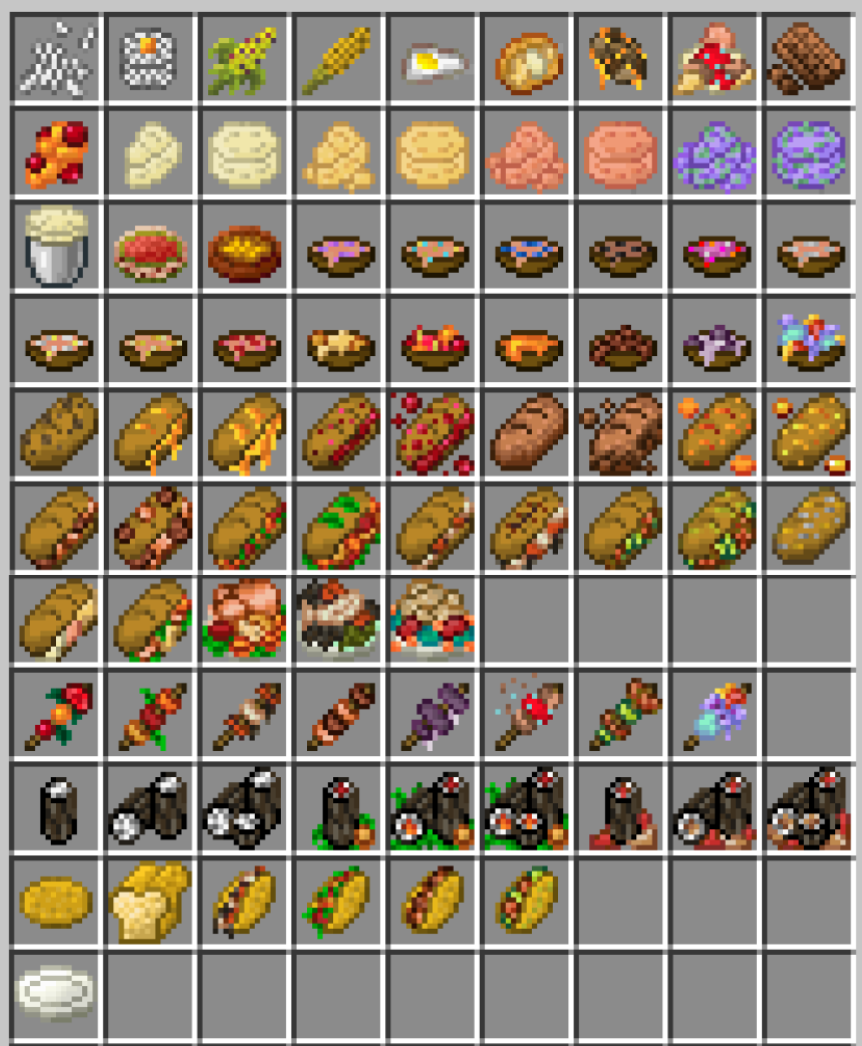 Различные продукты питания, добавленные модом. (Приправы не изображены.) Различные продукты питания, добавленные модом. (Приправы не изображены.)