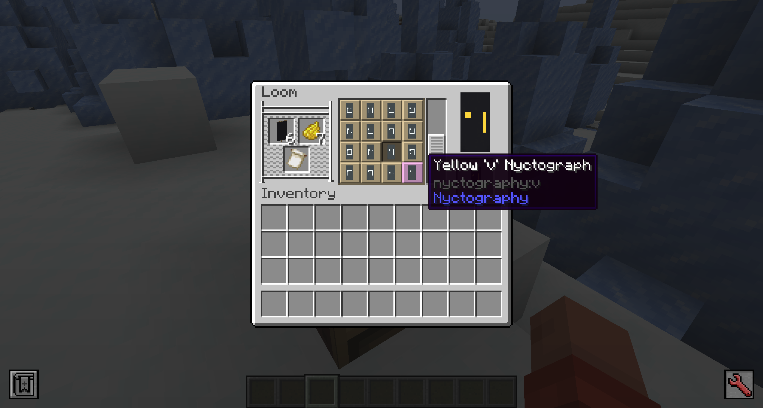 Шаблон никтографии можно скрафтить или иногда получить у бродячего торговца. Этот шаблон позволит вам писать этим шрифтом на баннерах. Шаблон никтографии можно скрафтить или иногда получить у бродячего торговца. Этот шаблон позволит вам писать этим шрифтом на баннерах.