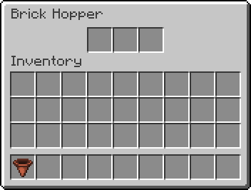 Интерфейс Кирпичного воронка похож на интерфейс ванильного воронка. Но вместо пяти слотов у него только три. Интерфейс Кирпичного воронка похож на интерфейс ванильного воронка. Но вместо пяти слотов у него только три.